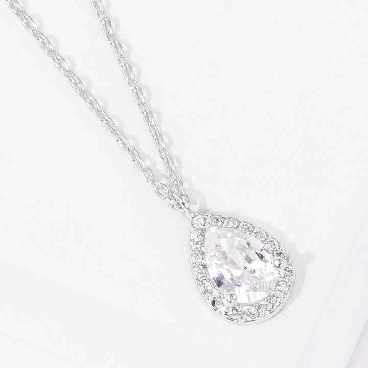 Sensibling Corp. - Wholesale Pendant/Charm Necklace - Gold Dipped CZ Teardrop Pendant Necklace