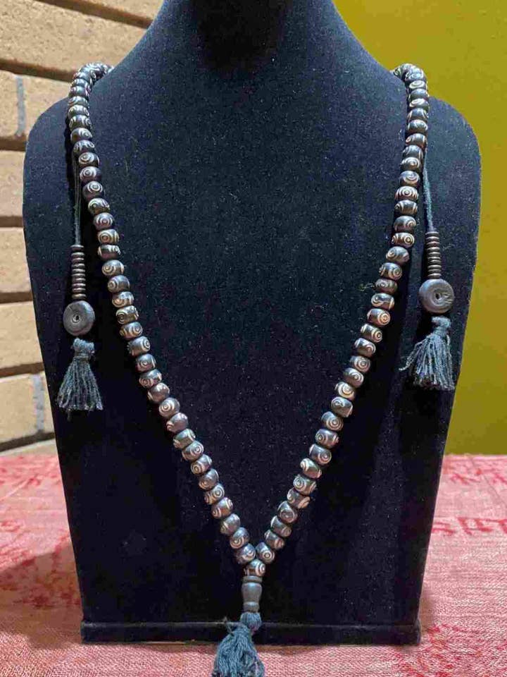 Water Buffalo Bone Etched Mandala Mala - Dark Brown for wholesale by Katmandu Trading Co.