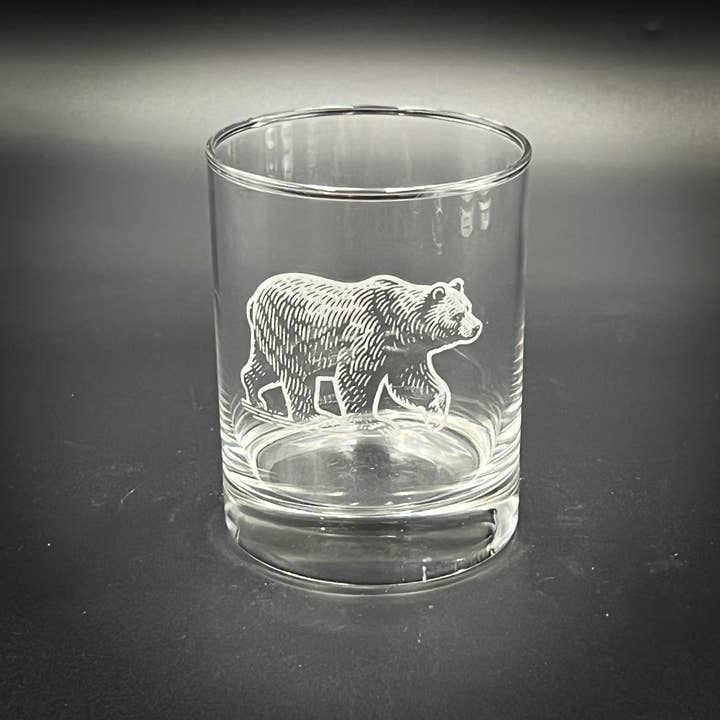 Adirondack Etching LLC - Wholesale Cocktail/Liquor Glass - Bear Vintage Style 14 oz Double Old Fashioned2