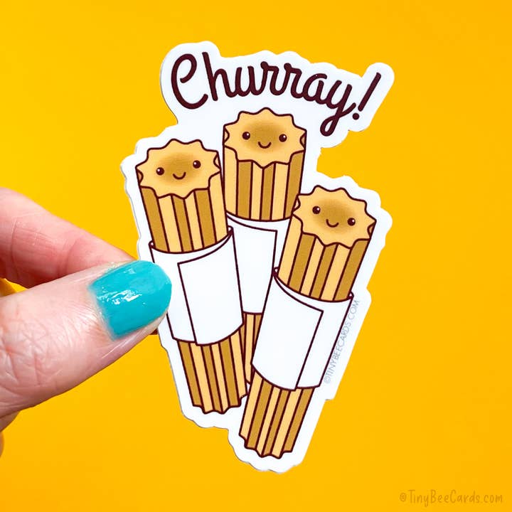 Churro Vinyl Sticker "Churray!" for wholesale by Tiny Bee Cards