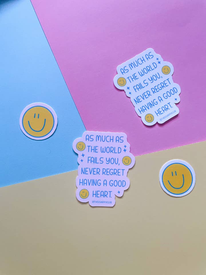 Pink smiley sticker for wholesale by Thisishappyclub