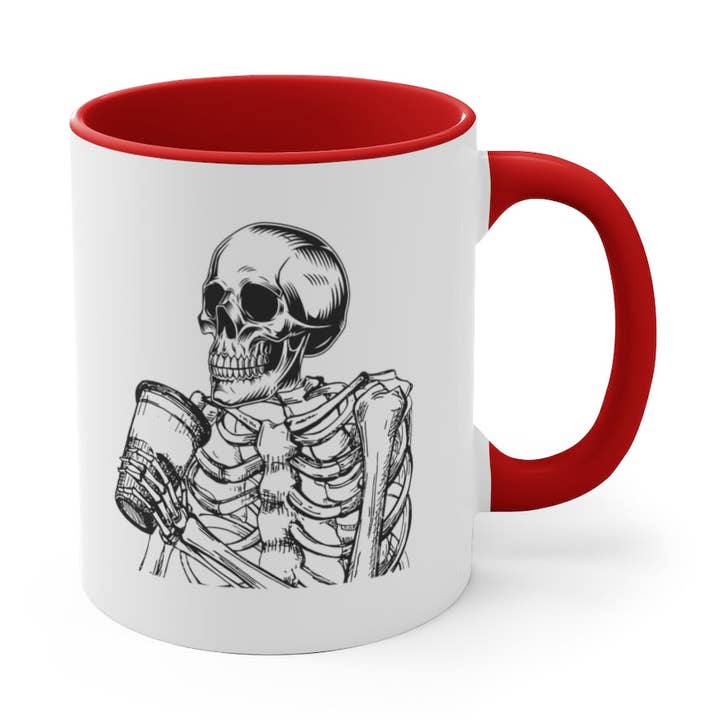 Tasse à café avec accent de 11 oz, couleurs, nouveauté, vertèbre osseuse, costume comique, amateur de caféine, humains humoristiques pour la vente par Teegarb LLC