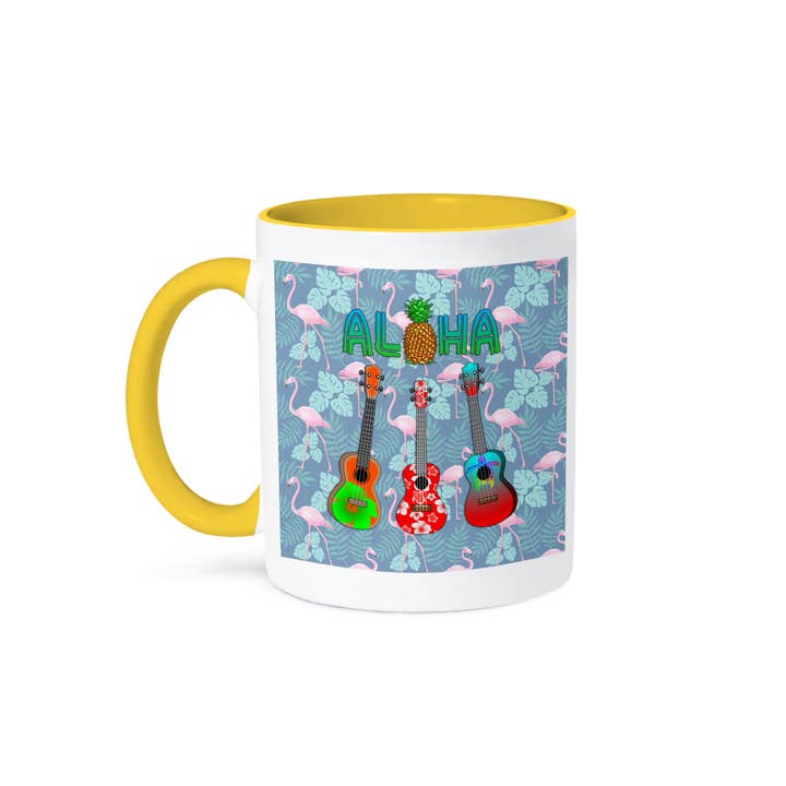 3dRose - Wholesale Coffee Mug - 3dRose, A tropical island Aloha with pineapple and island ukuleles., Mug