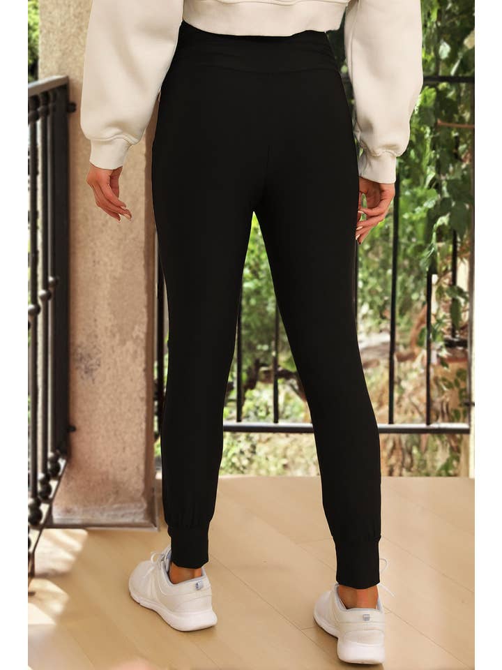 Black High Waist Pleated Pocket Leggings for wholesale on Faire