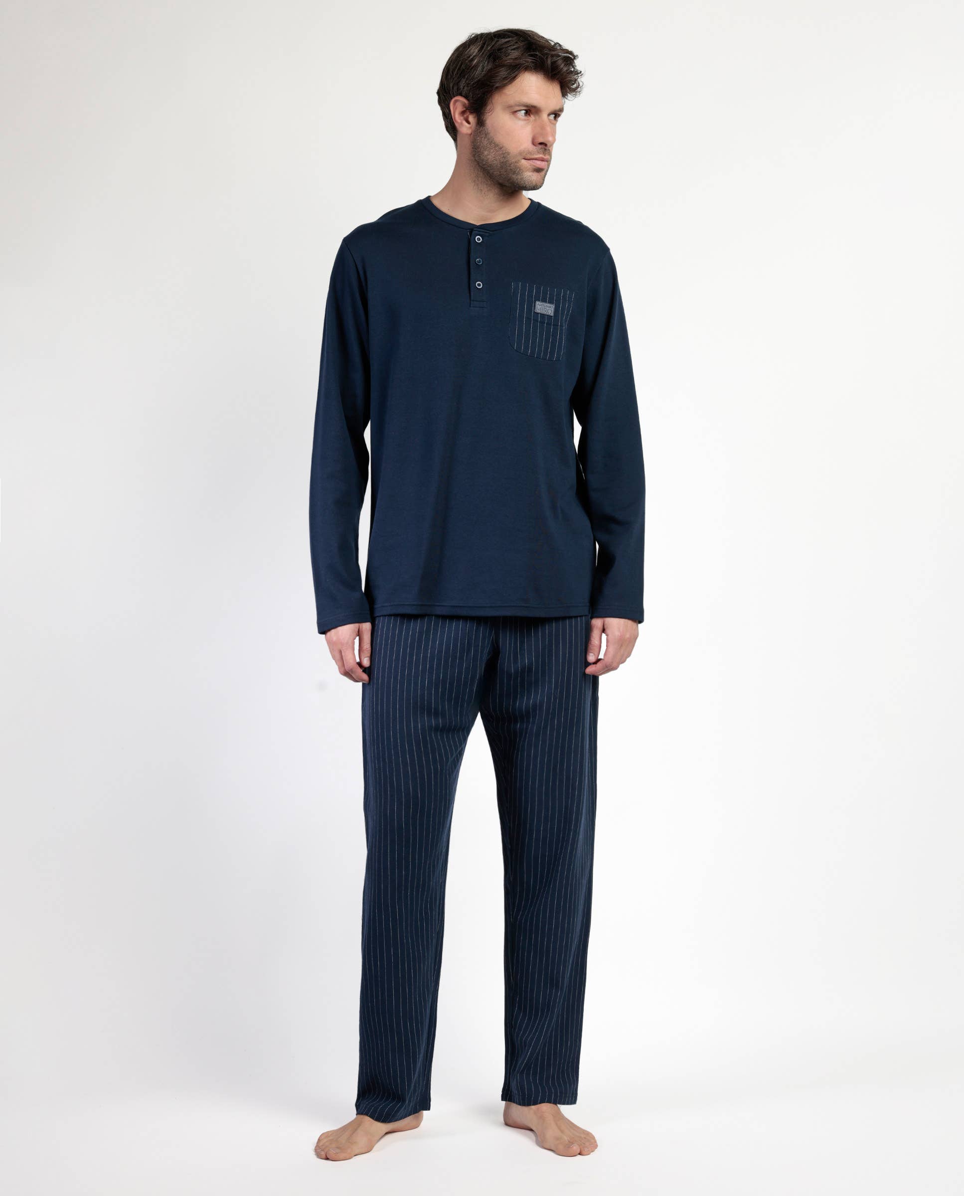 Marine Miro Stripes Pyjamas with Placket for wholesale on Faire0