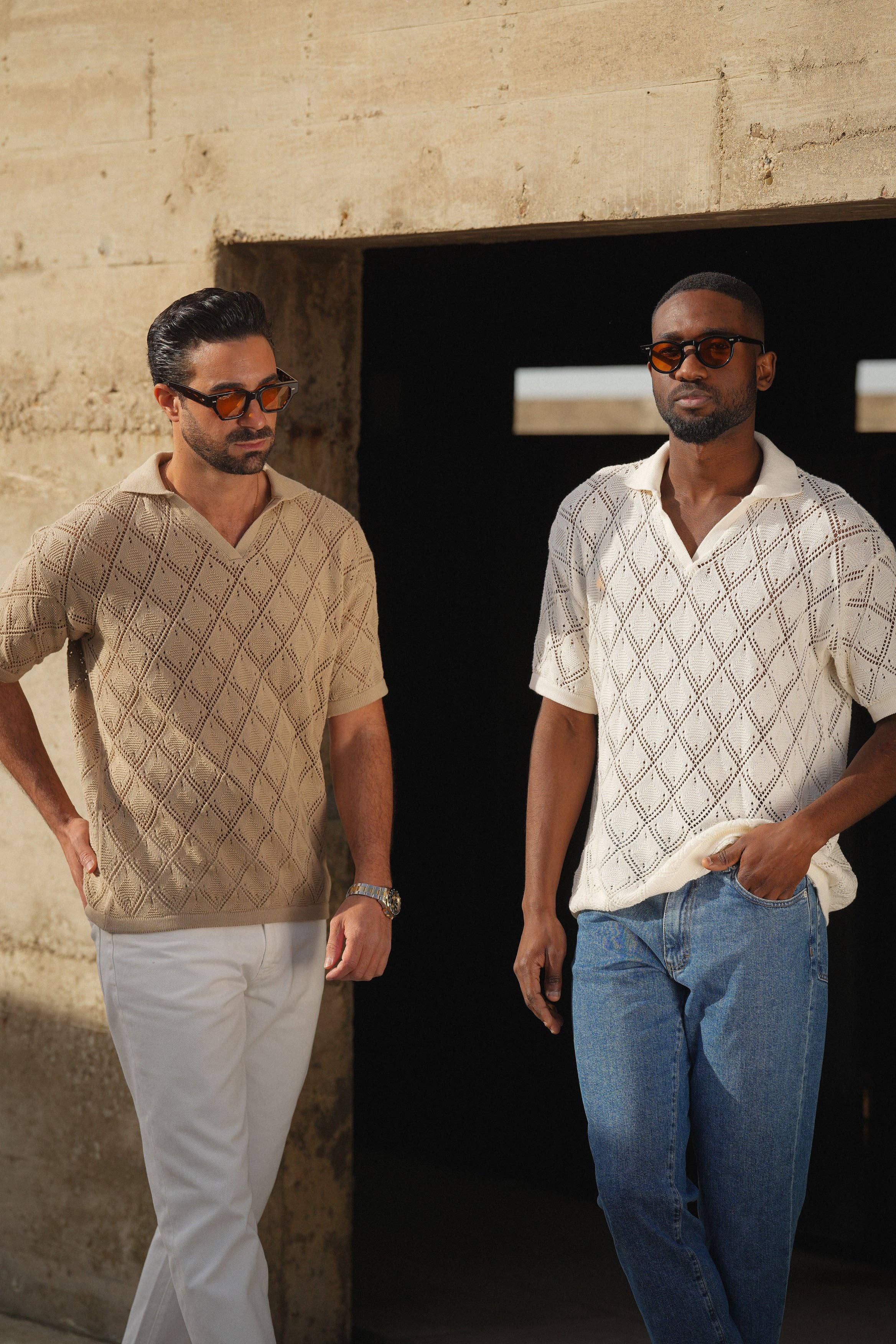 DONATO - Wholesale Polo - Men's - POLO GEOMETRIC DESIGN OPEN-COLLAR PEARL SHIRT6