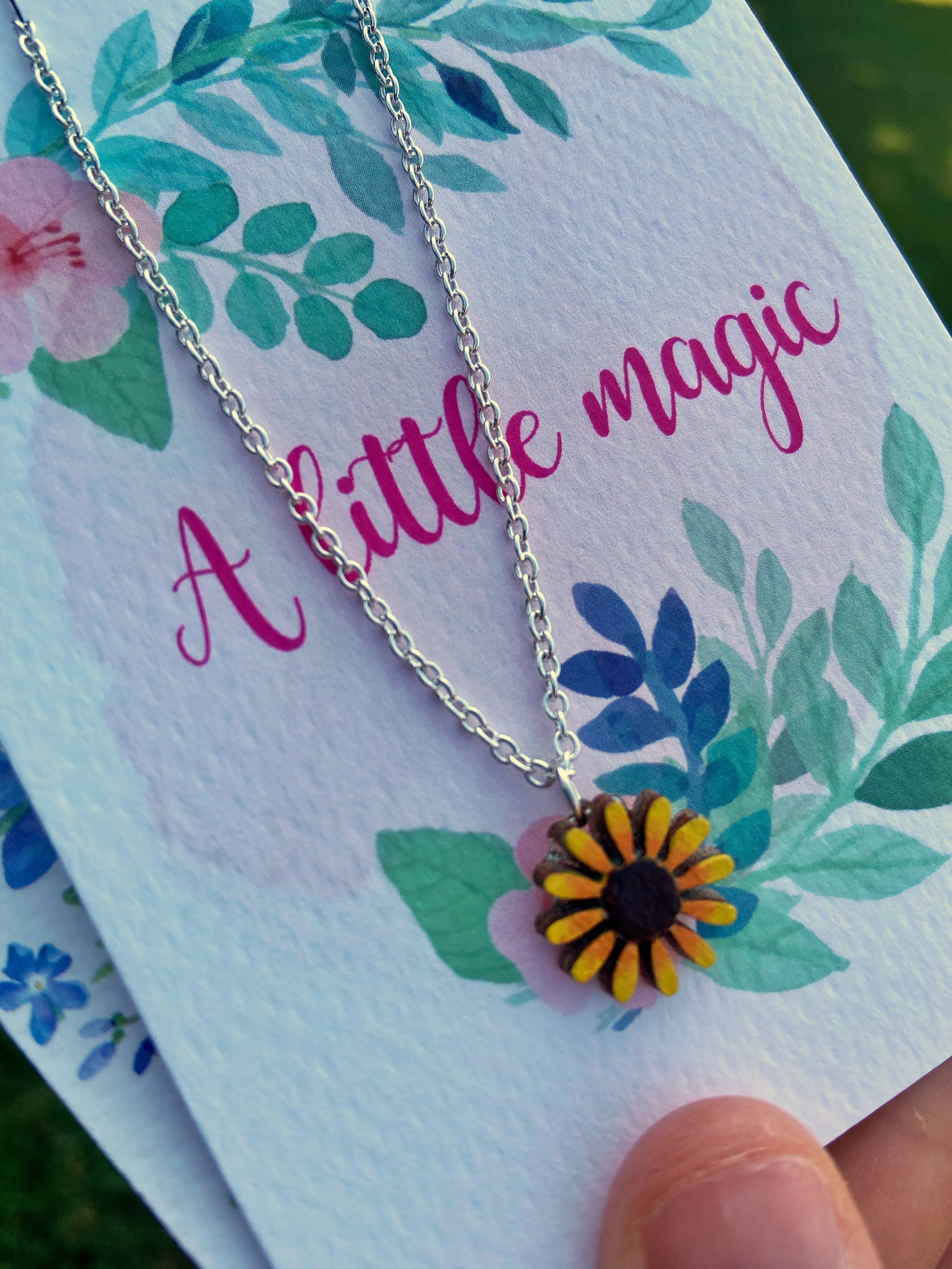 Daffodil - Wholesale Pendant/Charm Necklace - Mini Wooden Sunflower Necklace0