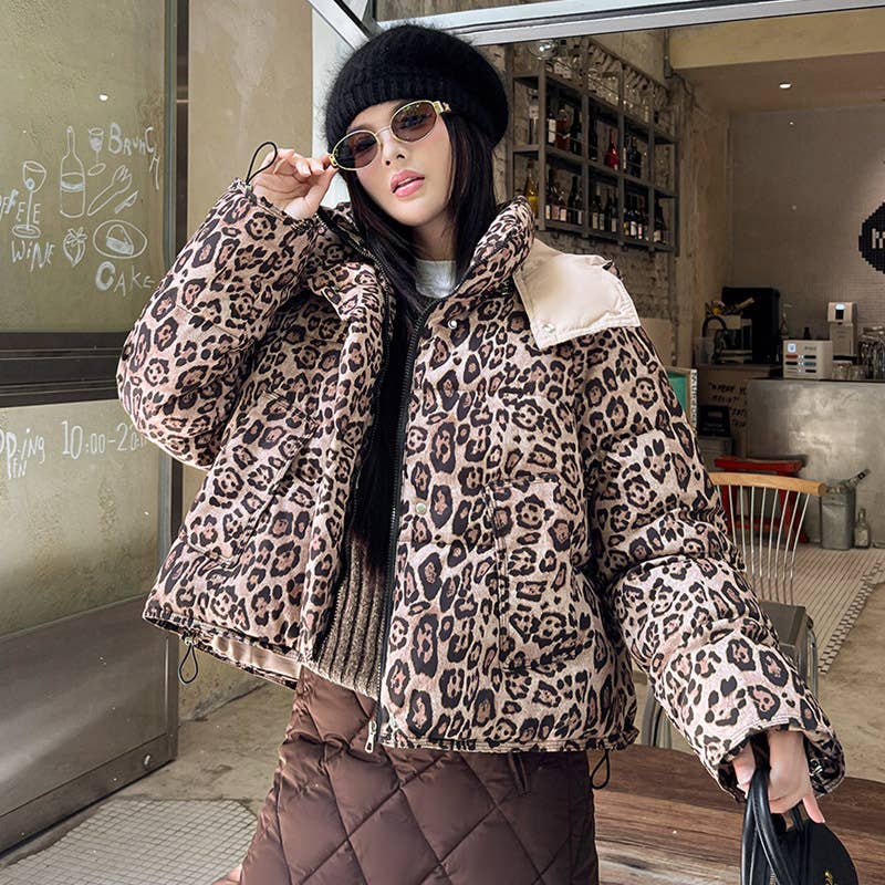 Lily Clothing - Wholesale Jacket - Women's - Hooded contracted leopard cotton-padded jacket0