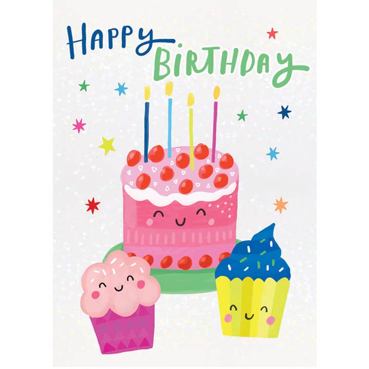 Paper House Productions - Venta al por mayor Tarjetas de cumpleaños - Tarjeta de aluminio con tartas kawaii de cumpleaños