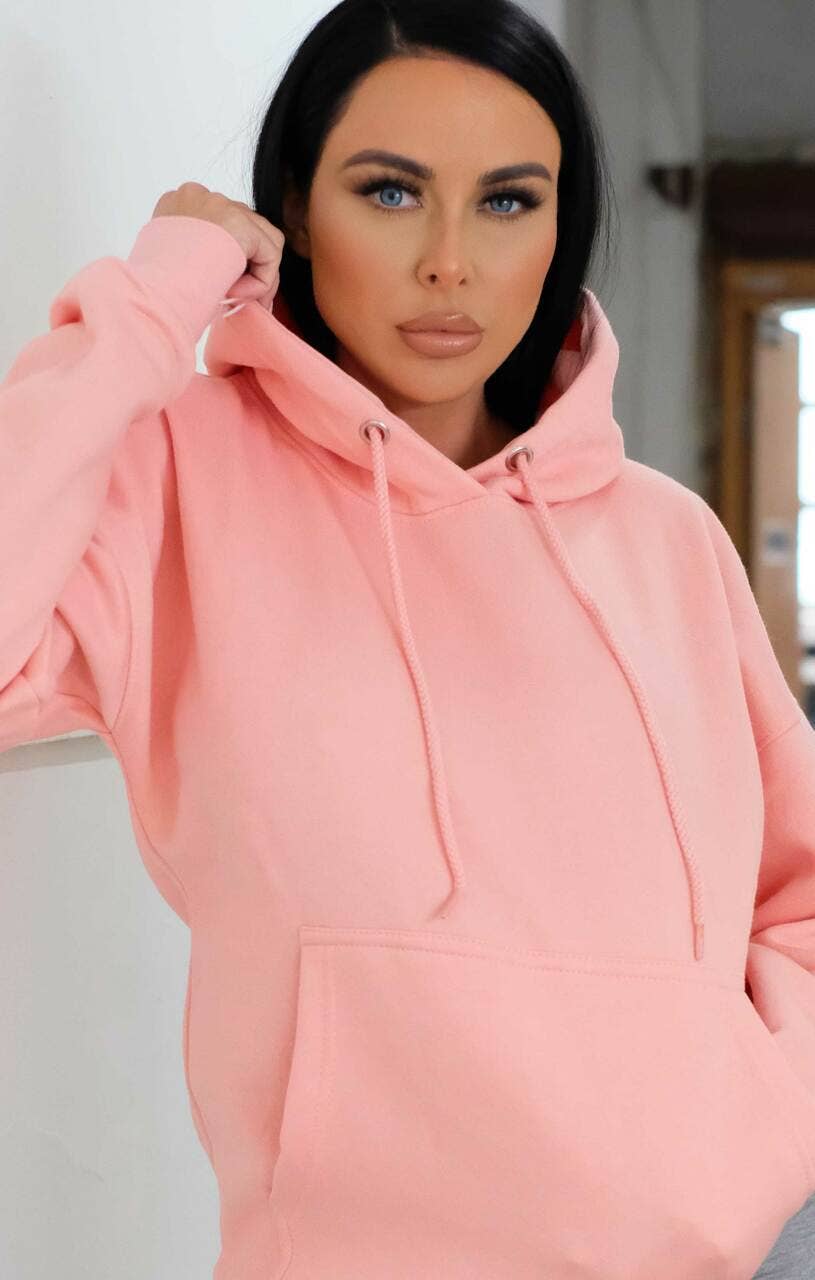 Femme Luxe – wholesale Hoodie – Women's – Pink Oversized Matching Drawstring Rib Cuff & Hem Pocket Hoodie - Melissa2