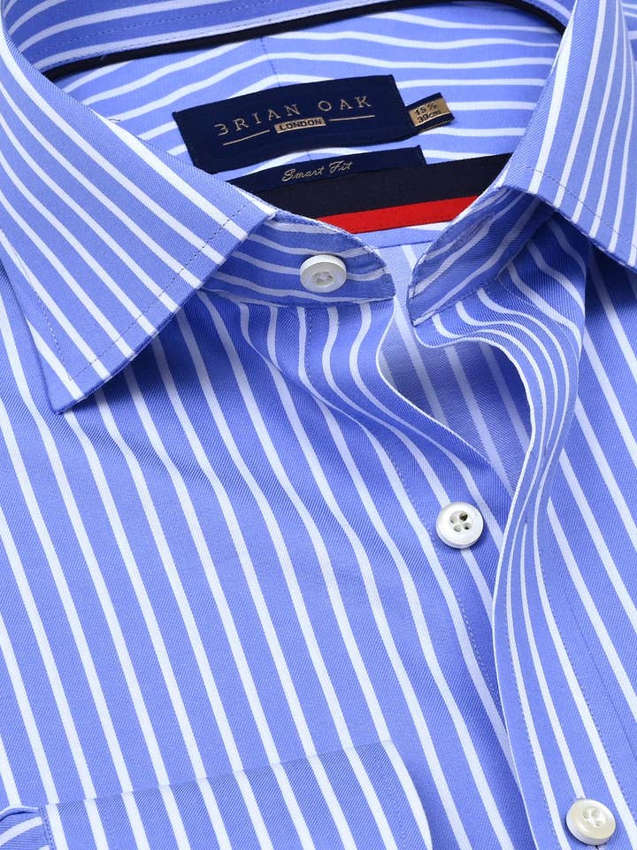 Sky Blue Striped Cotton Dress Shirt for wholesale by Brian Oak Limited