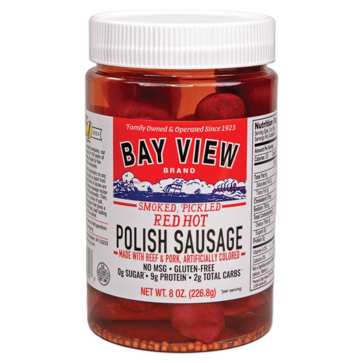 Bay View Packing - Wholesale Pickled Vegetables - 8 Ounce Jar Smoked Pickled Polish Sausage