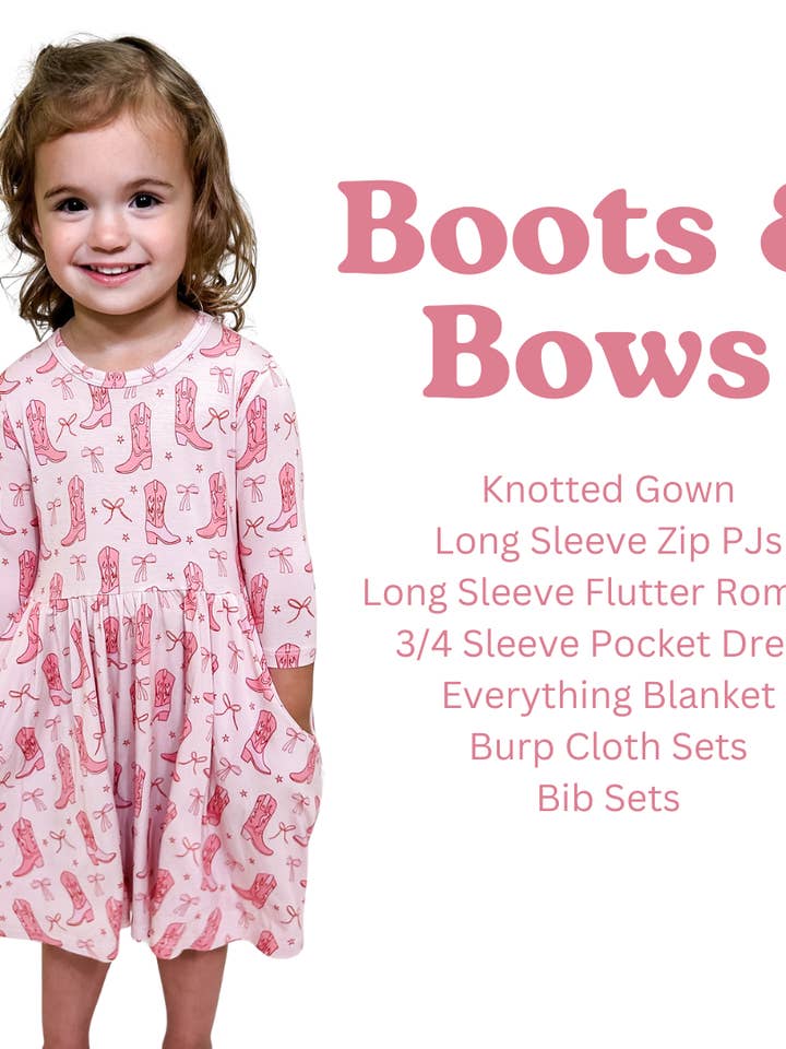 Goosies - Wholesale Jumpsuit - Baby - Cowgirl Boots & Bows - LS Flutter Romper (DISCONTINUED)