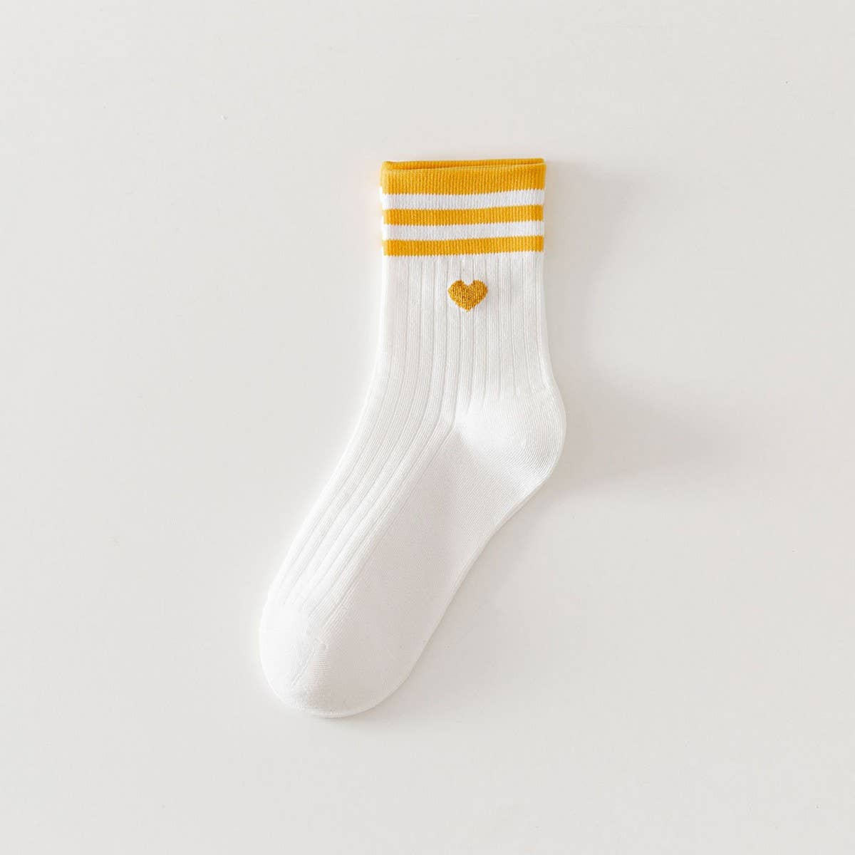 ACCITY - Wholesale Socks - Women's - College Style Heart, Two Stripes Print Crew Socks_CWMS09004