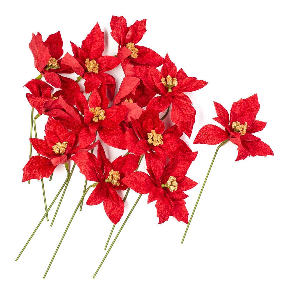 Factory Direct Craft – wholesale Artificial flowers – 7" Red Velveteen Poinsettia Christmas Floral Pick4