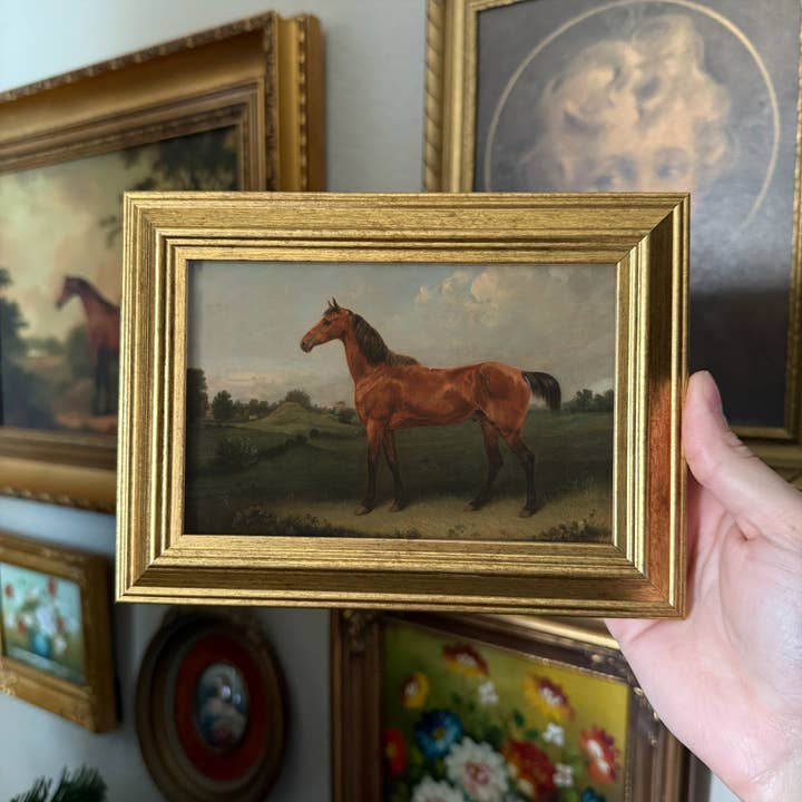 Vintage Style Brown Horse in Landscape Art Print Framed for wholesale by Thrift Antiques