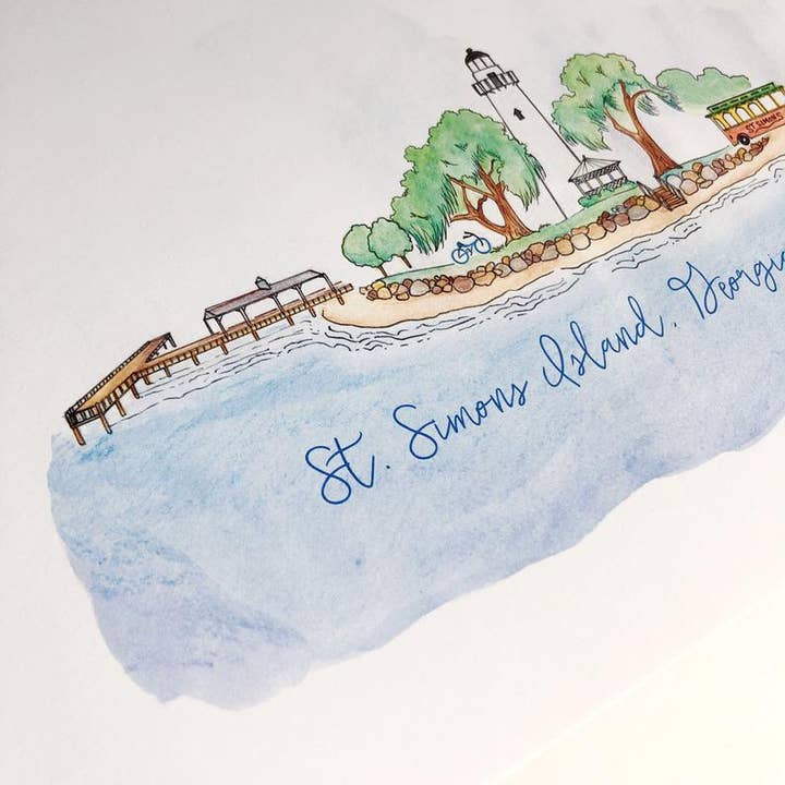 Watercolor Saint Simons Island Pier, Georgia Greeting Card or Notecard Set for wholesale on Faire3