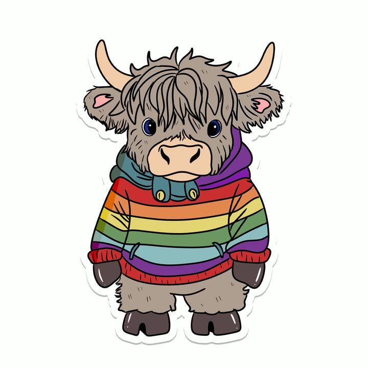 Rainbow Highland Cow | Pride | Waterproof Sticker | 3" for wholesale by Rebel and Siren Stickers