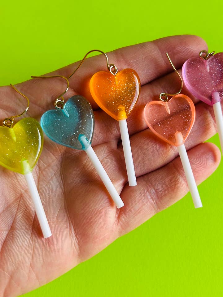 Glittery Heart Lollipop Earrings Kawaii Earrings Funky for wholesale by Alien Bratz
