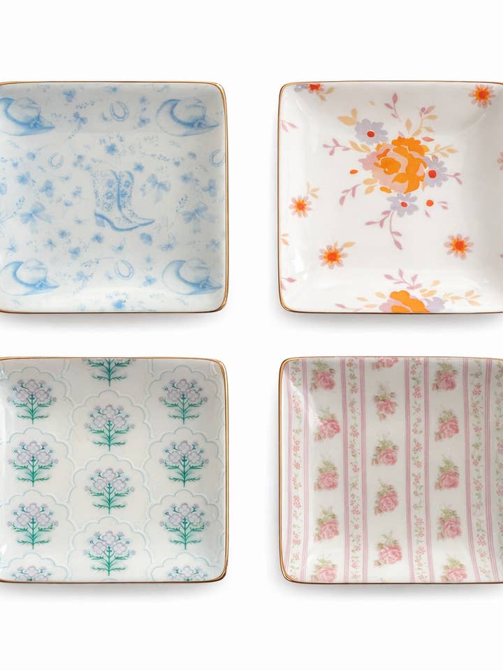 Ceramic Jewelry Trinket Tray with Gold Rim – 4” Square Catchall Dish for wholesale by Beauty Stash