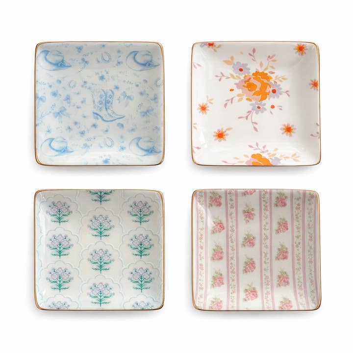 Beauty Stash - Wholesale Jewelry Dish - Ceramic Jewelry Trinket Tray with Gold Rim – 4” Square Catchall Dish2