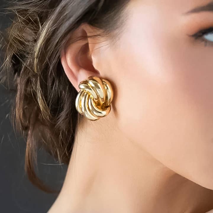 Ashton 18K Gold Non-Tarnish Wavy Rectangular Studs for wholesale on Faire