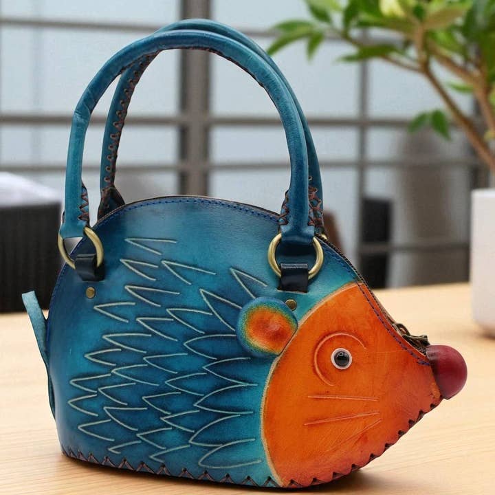 Sunflower Handmade leather inc – wholesale Top handle bag – women's – H857 leather hedgehog handbag purse5