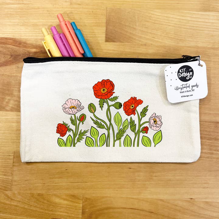 Pochette à fermeture éclair Champ de Coquelicots pour la vente par KTF Design Co.