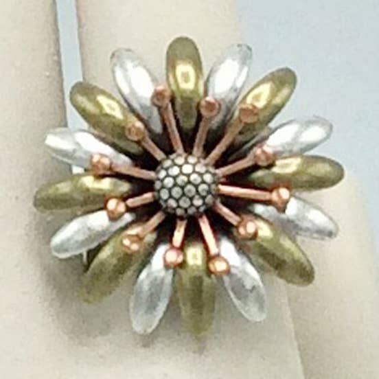 Alchemy Inc - Wholesale Cocktail/Statement Ring - 2-tone Adjustable Flower Ring - R340