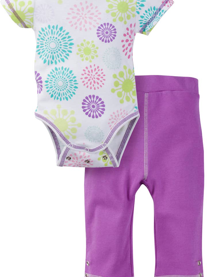 Farverige Burst Bodysuit og Lilla Pant Outfit - SS for engroshandel hos Miracle Blanket- The #1 Pediatrician-recommended Swaddle