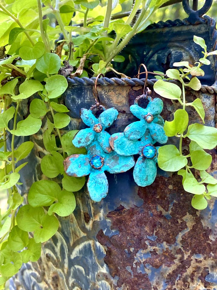 Real Double Hydrangea Earring Copper Electroformed for wholesale by The Posh’mina