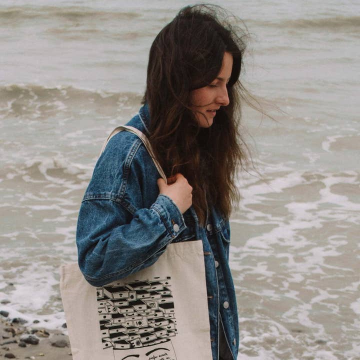 Saco tote ilustrado "Toneladas de gavetas na minha cabeça" - Grisbleu por atacado de Grisbleu