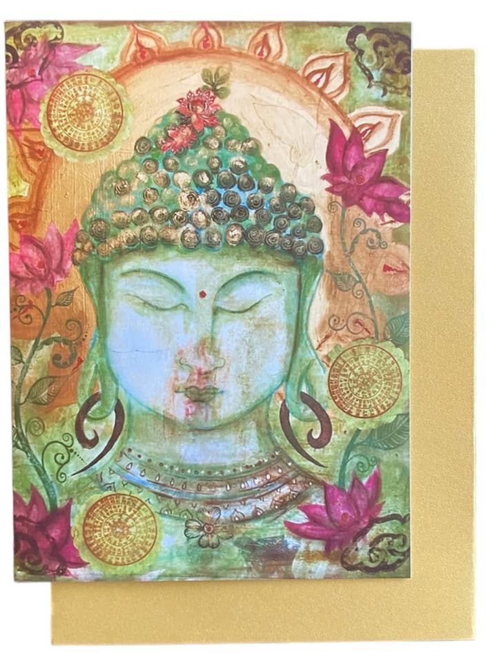 Biglietto di Auguri con Buddha da Giardino Arte della Meditazione di Diana Comstock per la vendita all'ingrosso da parte di Art by Diana Comstock