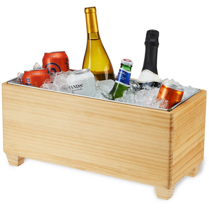 Twine - Wholesale Ice Bucket - Pine Wood Beverage Tub w/ Galvanized Steel Insert