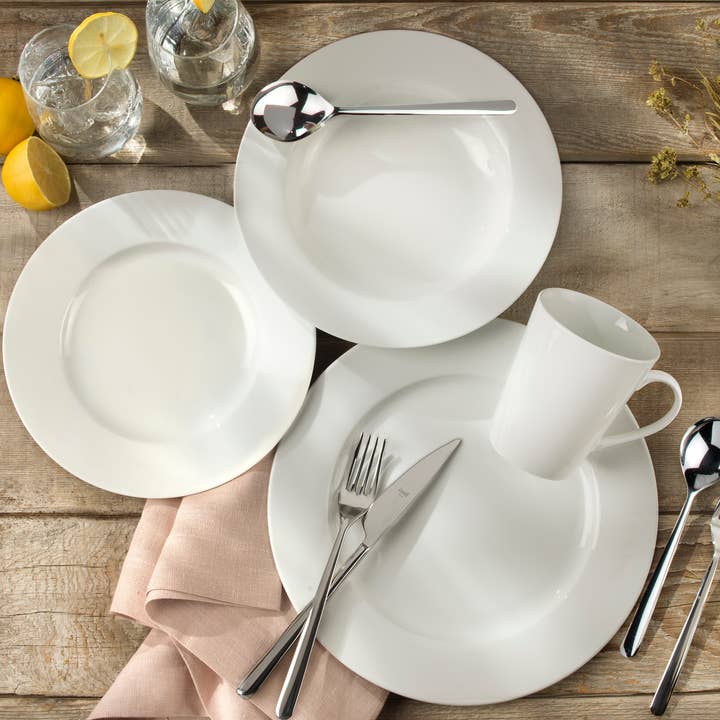 Claire Classic 4 Piece Rim Porcelain Dinner Plate Set for wholesale by Euro Ceramica Home | ClayBarn