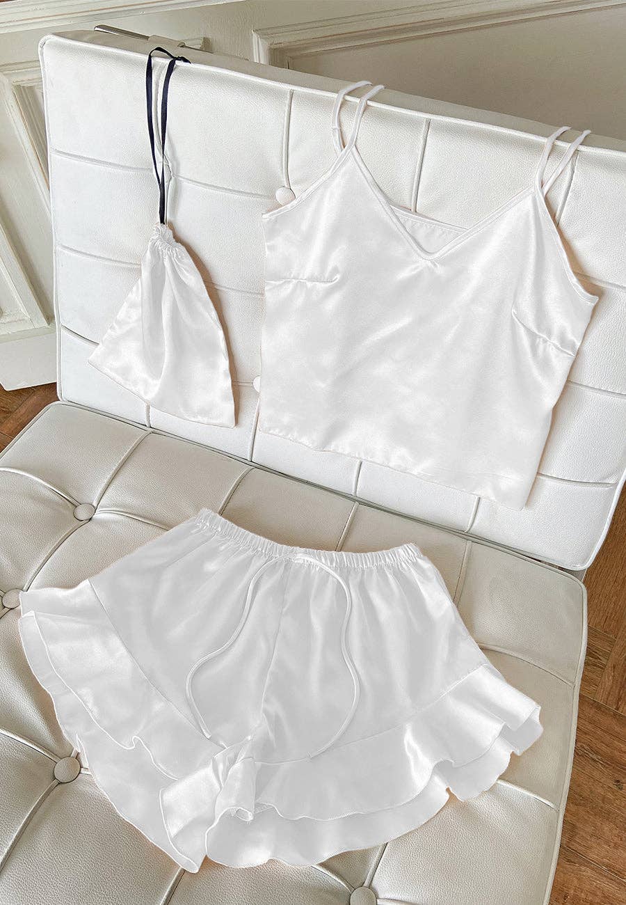 Anna Kaci Wholesale - Wholesale Lounge Set - Women's - Satin Tank and Ruffle Hem Shorts36