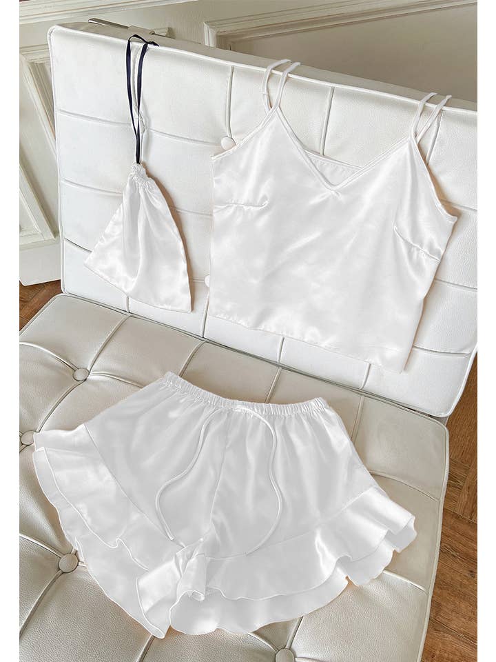 Anna Kaci Wholesale - Wholesale Lounge Set - Women's - Satin Tank and Ruffle Hem Shorts36