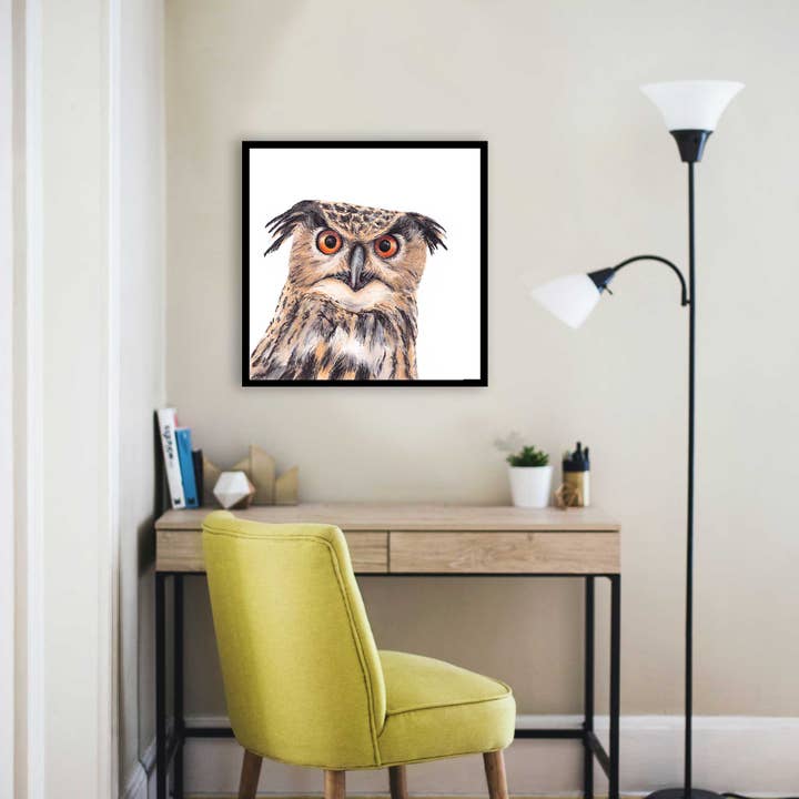 Kristie Lyn Studios - Vente Affiche d'art - Décoration murale de salon avec oiseaux - impression d'art chouette marron1