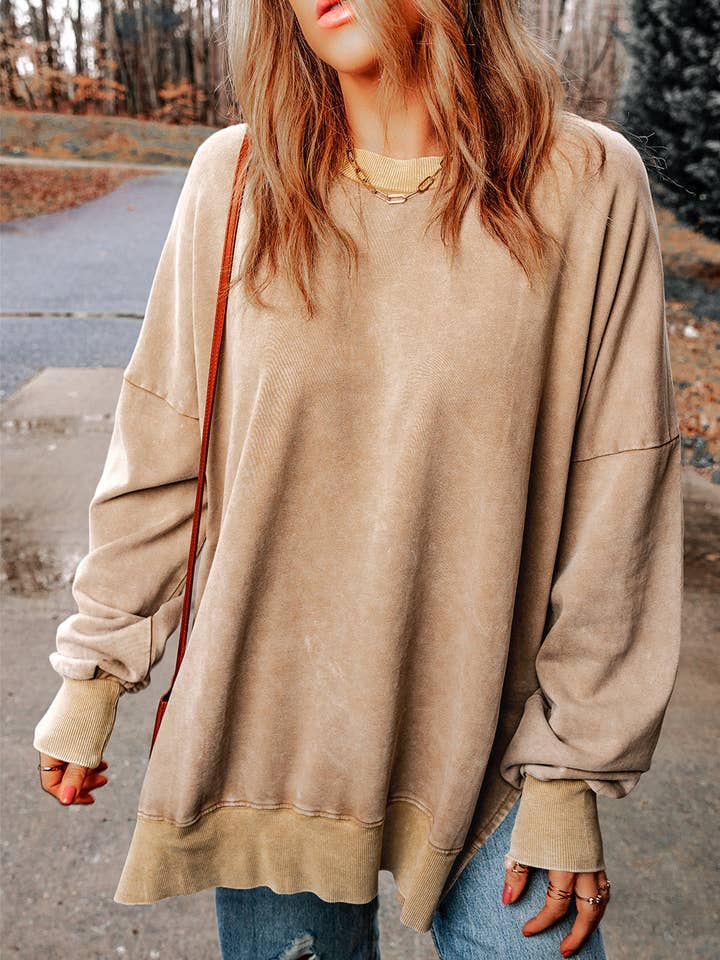 Ella Ribbed Trim Oversized Sweatshirt for wholesale by Poppy Lee Lane