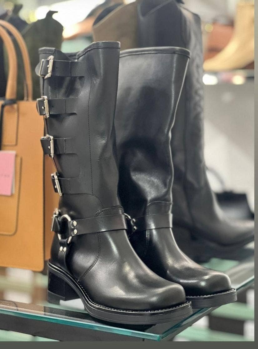 Eccellenza Donna - Wholesale Boots - Women's - ART. 192 Black LEATHER Biker High Boots handmade0