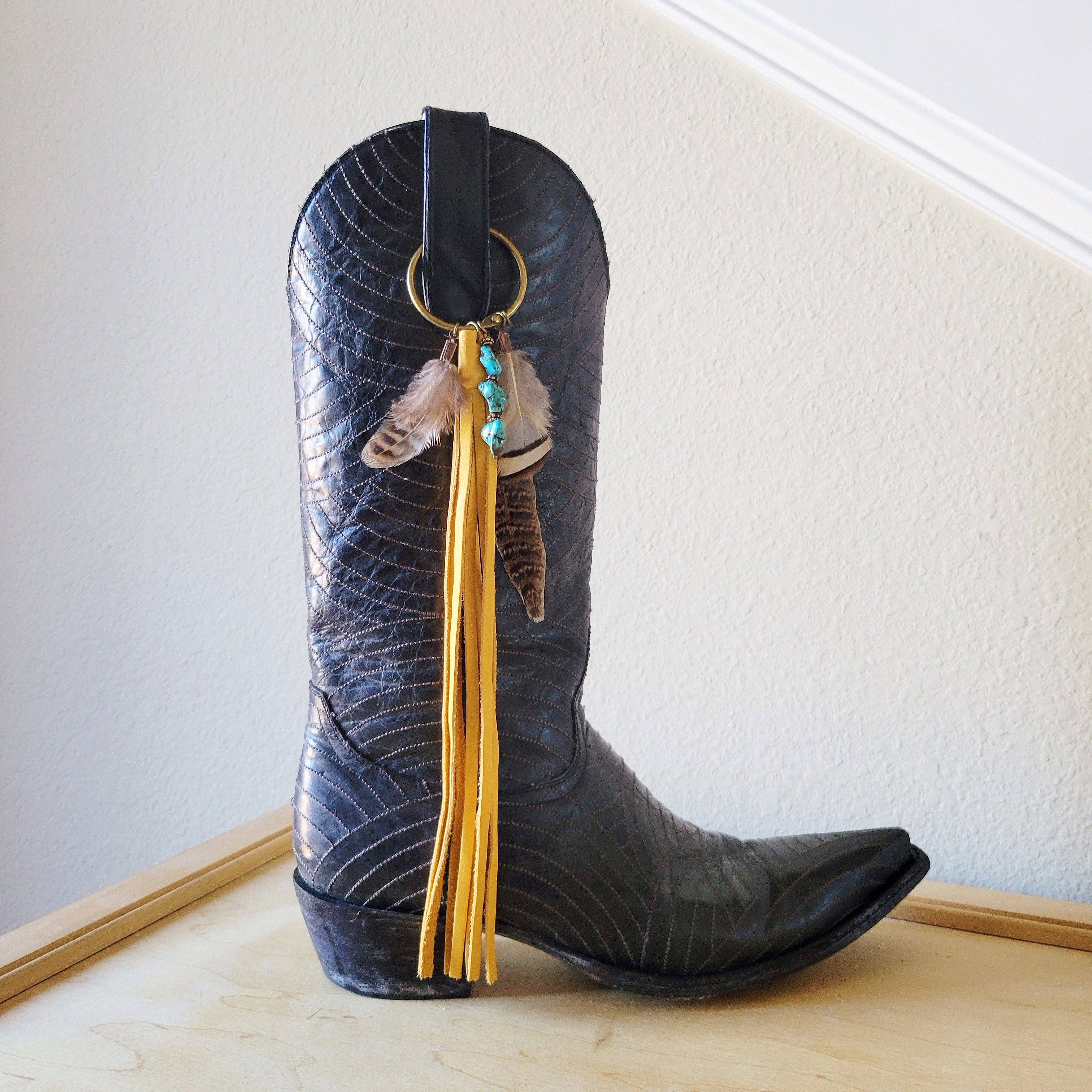 The Jewelry Junkie - Wholesale Shoe Jewelry - Women's - Boho Western Boot Bling Charm with Leather Fringe 500c2