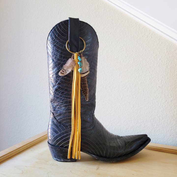 The Jewelry Junkie - Wholesale Shoe Jewelry - Women's - Boho Western Boot Bling Charm with Leather Fringe 500c2