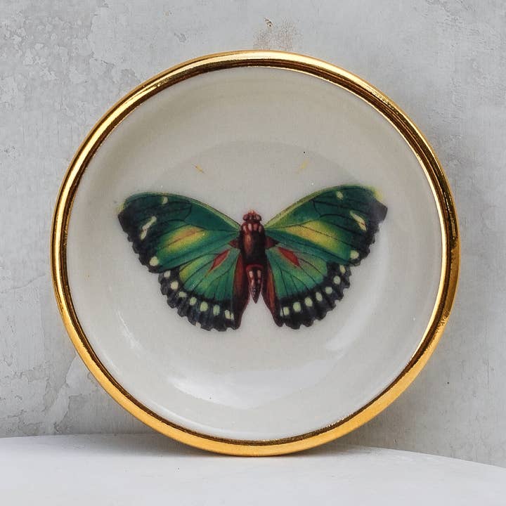 Plato para abalorios con forma de mariposa verde esmeralda | Plato para anillos | Hecho a mano para venta al por mayor de Apricity Ceramics