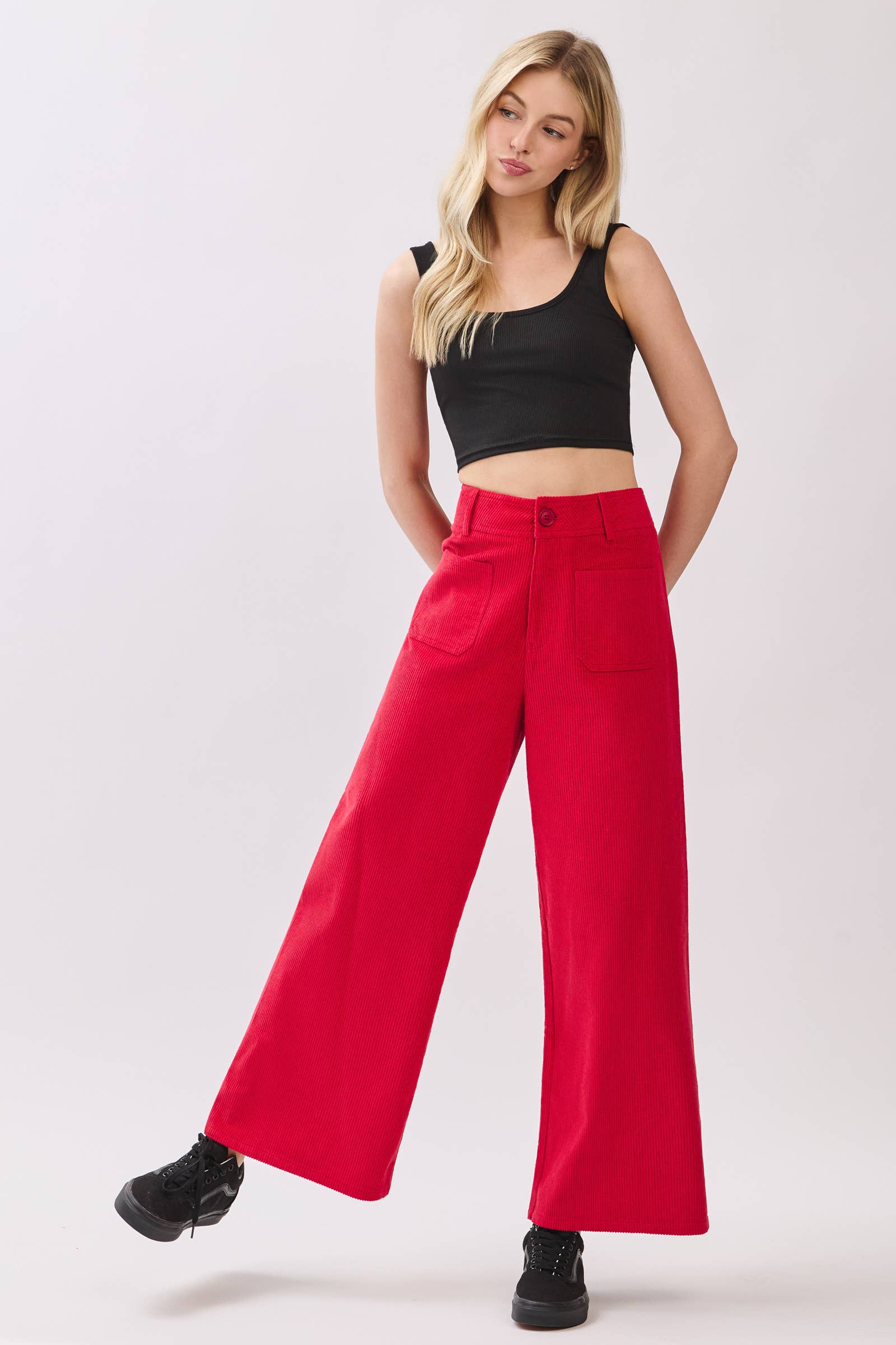 NOIR Pantalon large droit en velours côtelé en vente sur Faire2