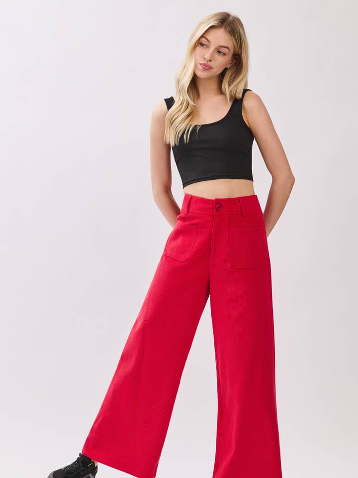 NEGRO Pantalones anchos rectos de pana de venta al por mayor en Faire2