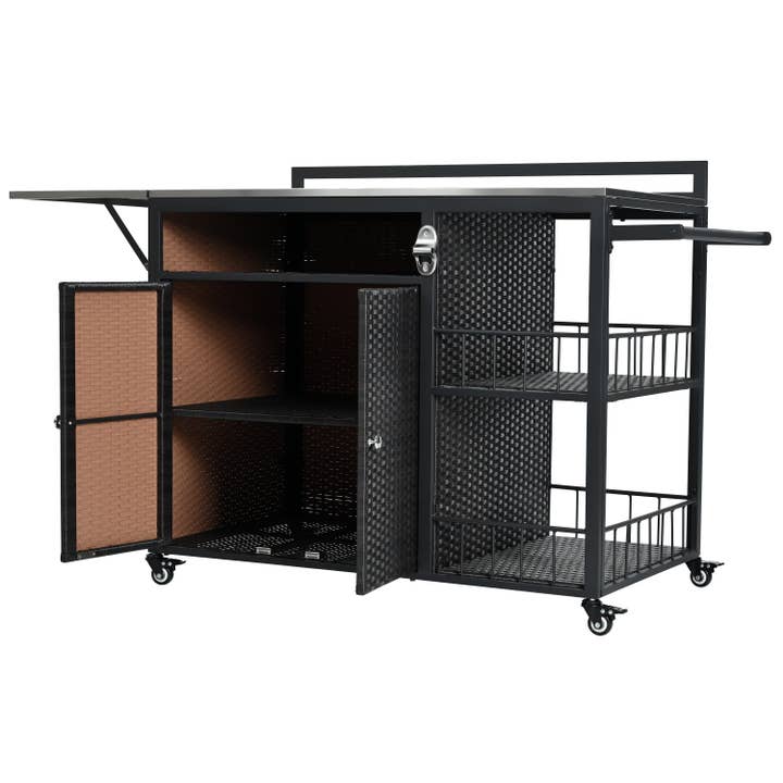 39F Inc. - Vente Outil de gril pour l'extérieur - Chariot de service extérieur avec plateau pliable, armoire de rangement13