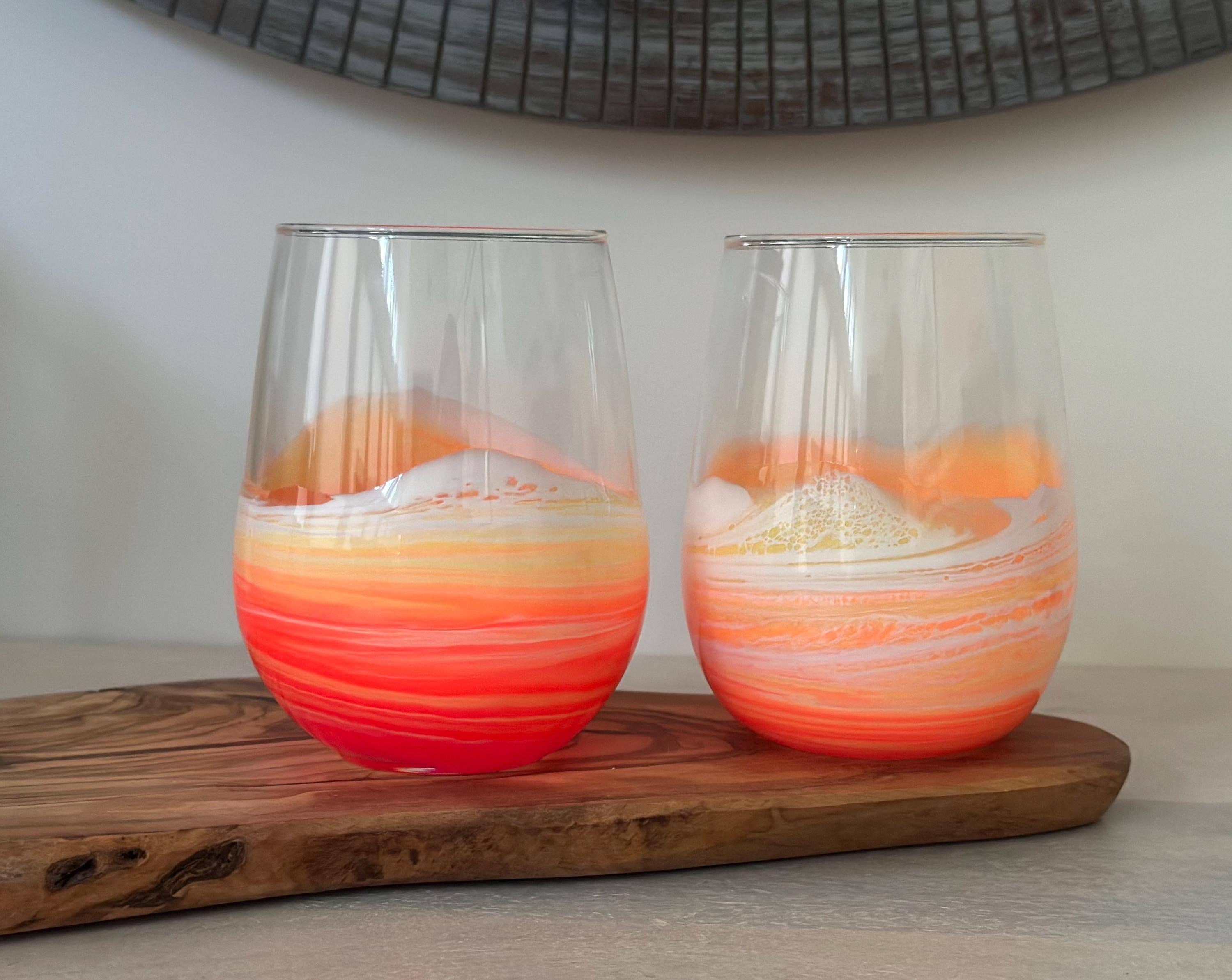 Artful Nests - Wholesale Wine Glass - Resin Wave Sunset Stemless Wine Glass5