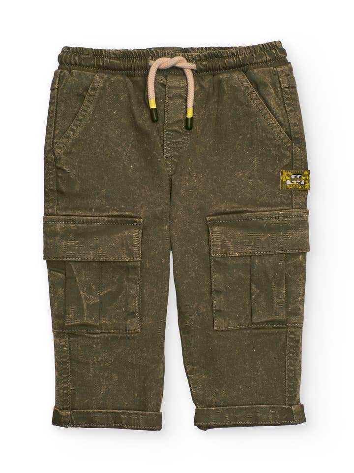 Olivgrön cargobyxa för pojke med tvätteffekt för wholesale av tuc tuc