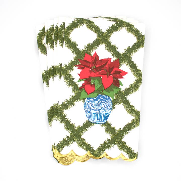 8 Oak Lane - Wholesale Disposable Napkin - Poinsettias Paper Guest Towel Packs0