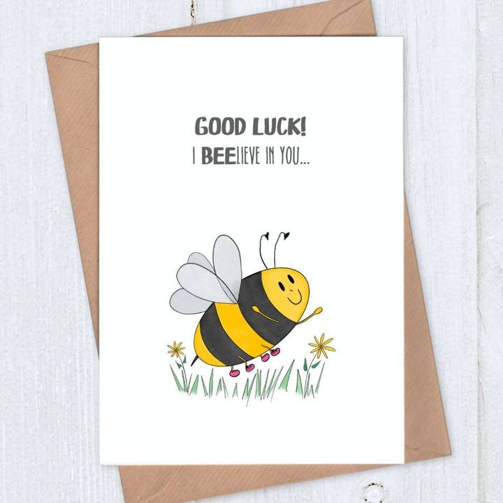 Bee Good Luck Card - I bee-lieve in you for wholesale by Lou Longworth